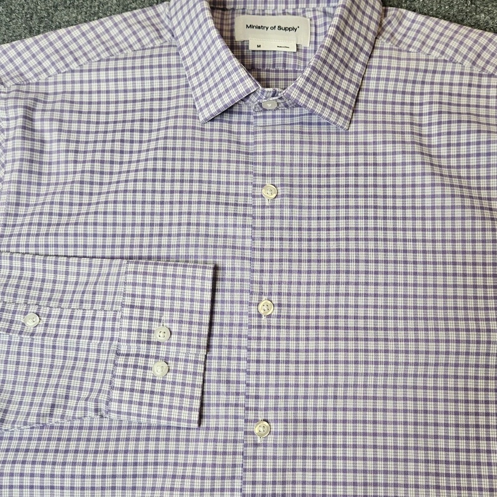 Ministry Of Supply Mens Longsleeve Button Up Shirt Size Medium Purple Check